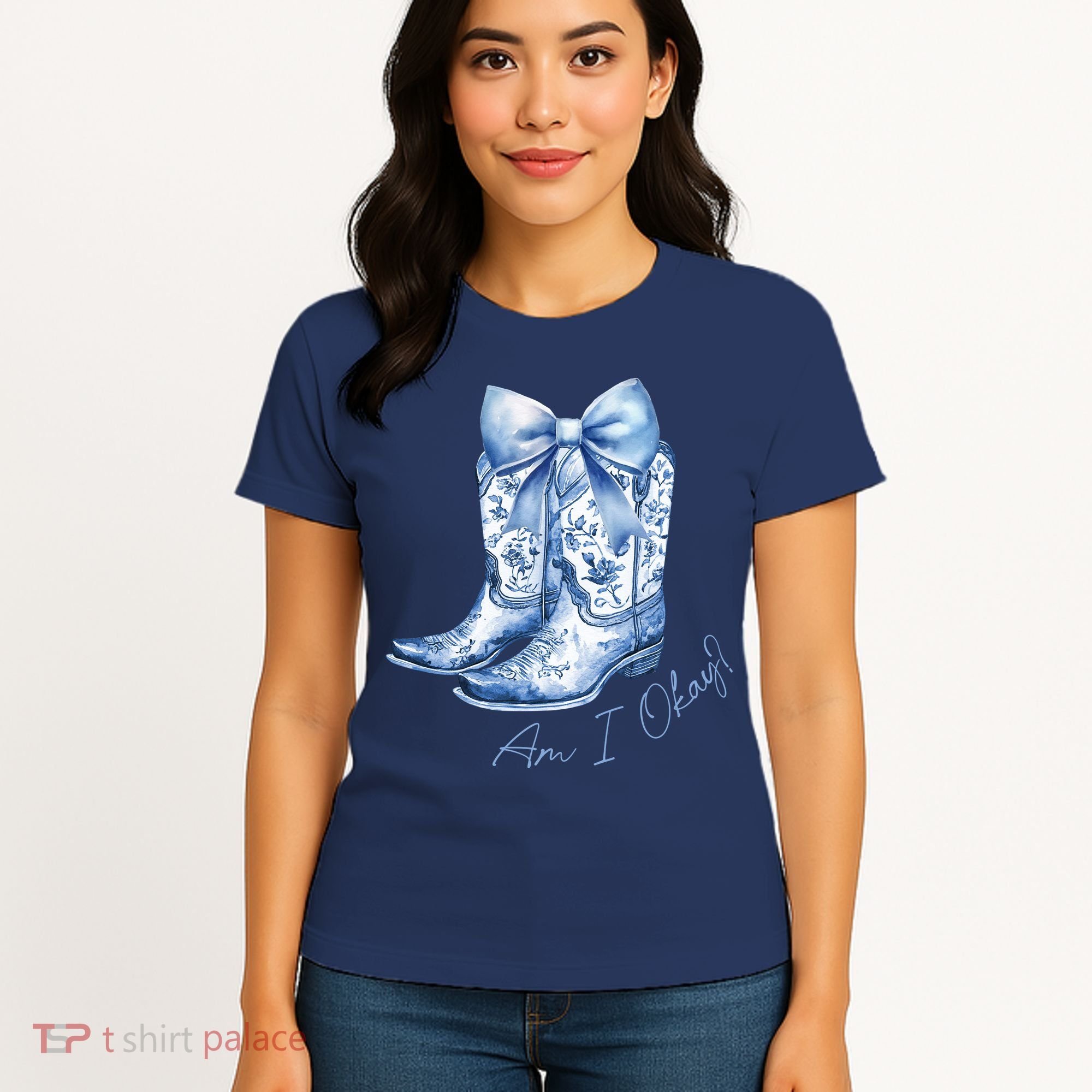 Am I Okay Boot Cowgirl Coquette Bow Women's T-Shirt