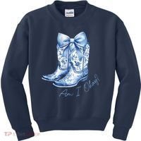 Am I Okay Boot Cowgirl Coquette Bow Kids Sweatshirt thumb 0