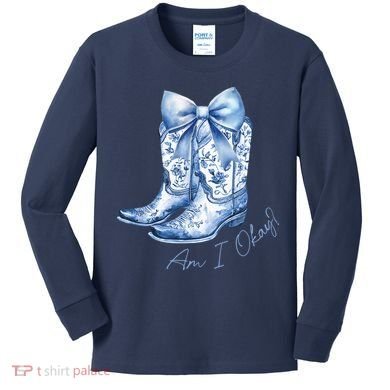Am I Okay Boot Cowgirl Coquette Bow Kids Long Sleeve Shirt