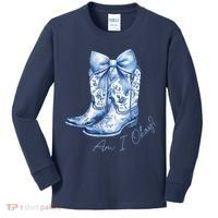 Am I Okay Boot Cowgirl Coquette Bow Kids Long Sleeve Shirt thumb 0