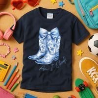 Am I Okay Boot Cowgirl Coquette Bow Kids T-Shirt thumb 3
