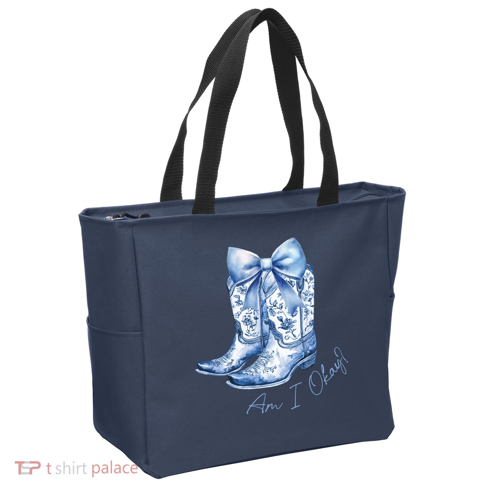 Am I Okay Boot Cowgirl Coquette Bow Tote Bag