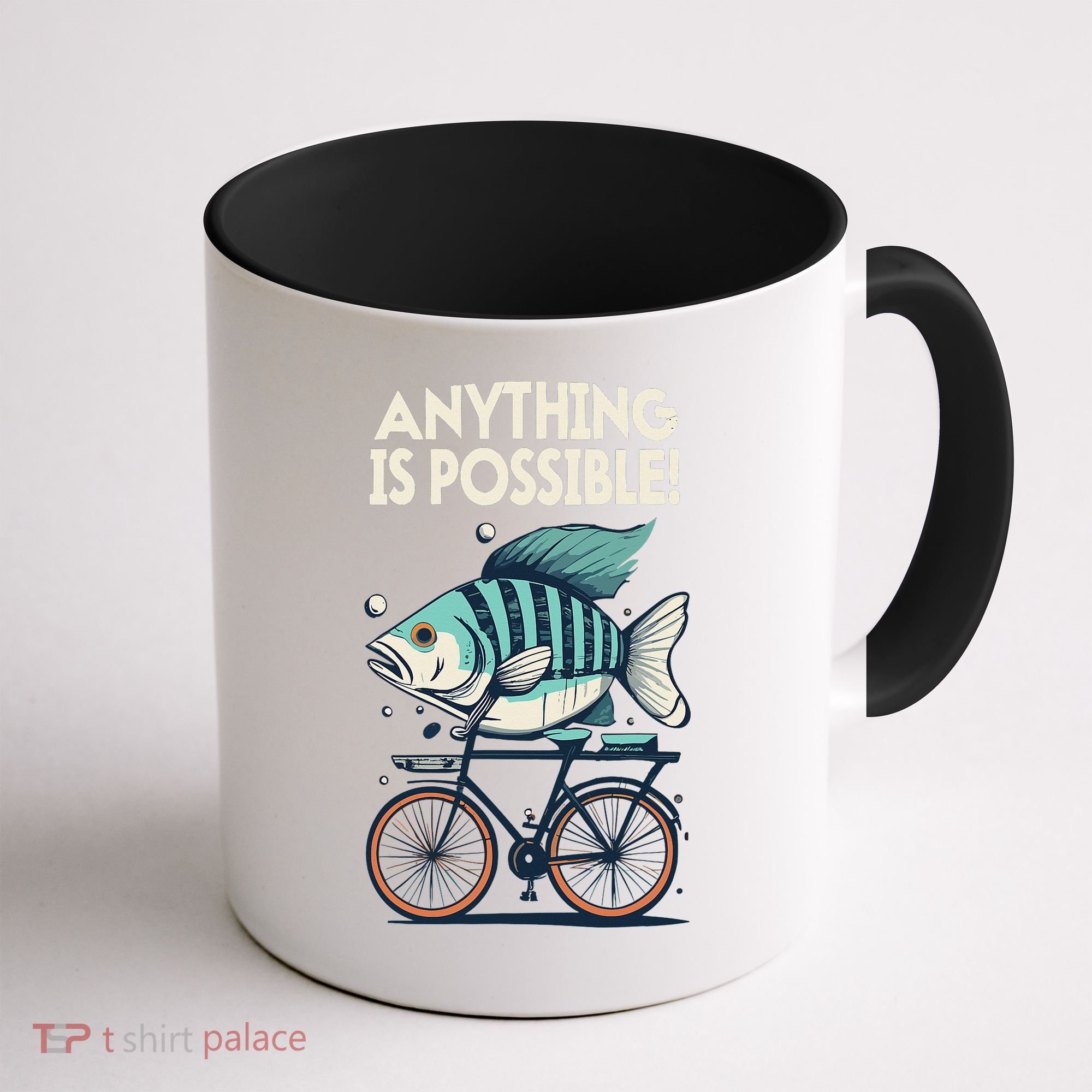 Anything Is Possible Fish Riding A Bicycle Coffee Mug