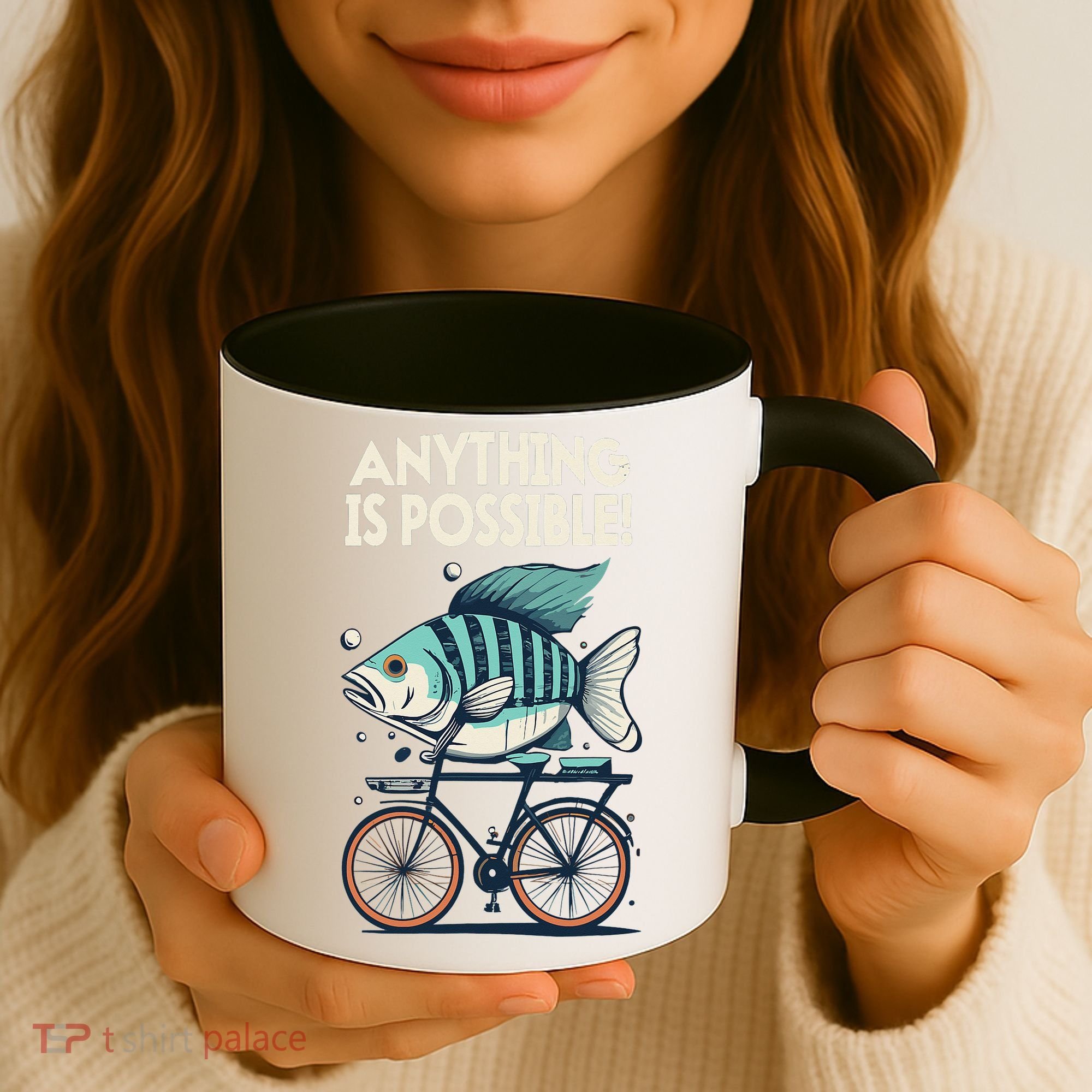 Anything Is Possible Fish Riding A Bicycle Coffee Mug