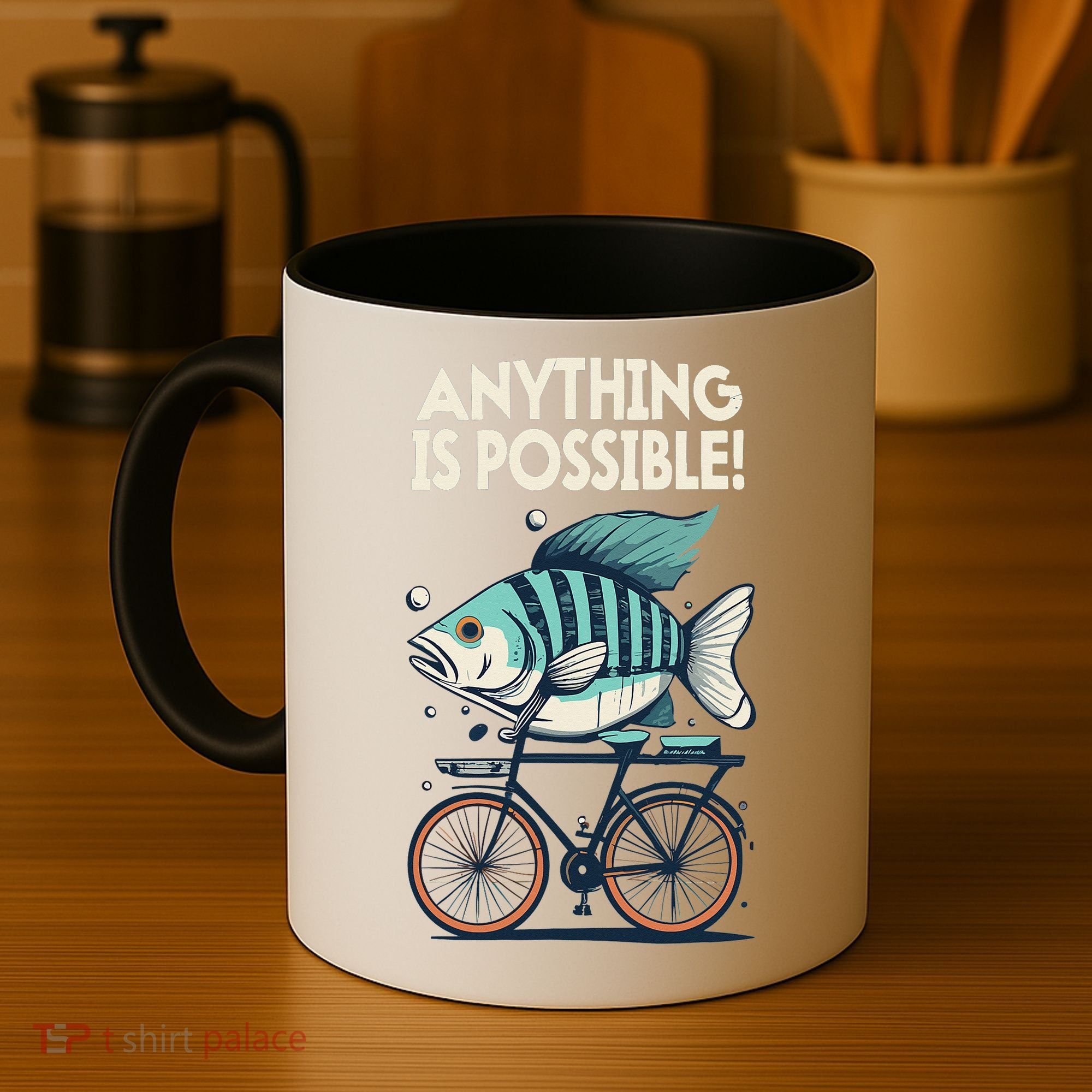 Anything Is Possible Fish Riding A Bicycle Coffee Mug