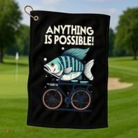 Anything Is Possible Fish Riding A Bicycle Golf Towel thumb 1