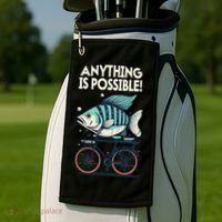 Anything Is Possible Fish Riding A Bicycle Golf Towel thumb 2