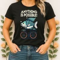 Anything Is Possible Fish Riding A Bicycle Women's T-Shirt thumb 2