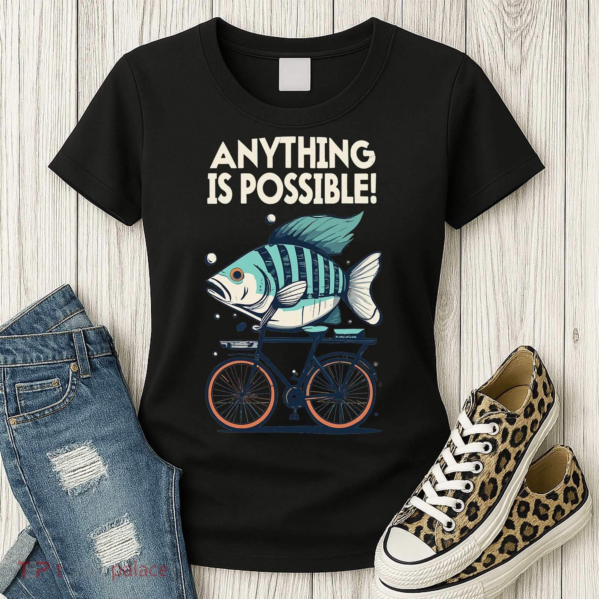 Anything Is Possible Fish Riding A Bicycle Women's T-Shirt