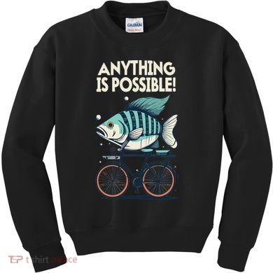 Anything Is Possible Fish Riding A Bicycle Kids Sweatshirt
