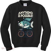 Anything Is Possible Fish Riding A Bicycle Kids Sweatshirt thumb 0