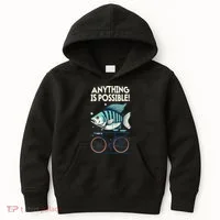 Anything Is Possible Fish Riding A Bicycle Kids Hoodie thumb 0