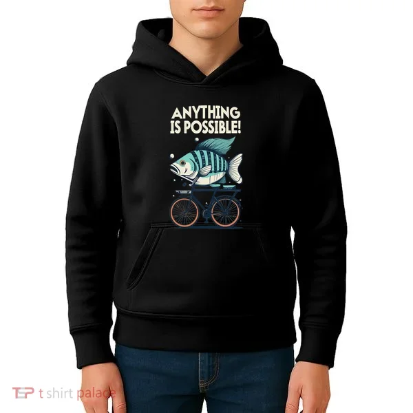 Anything Is Possible Fish Riding A Bicycle Kids Hoodie