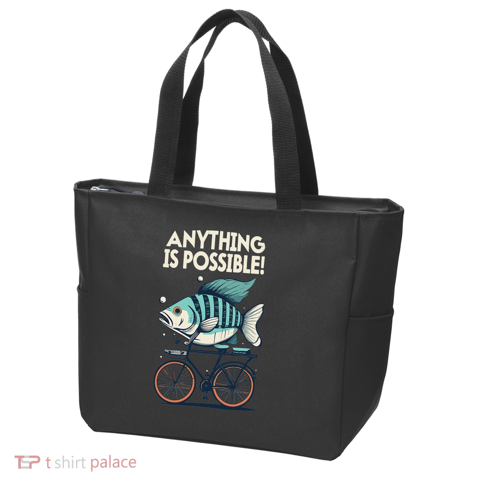 Anything Is Possible Fish Riding A Bicycle Tote Bag