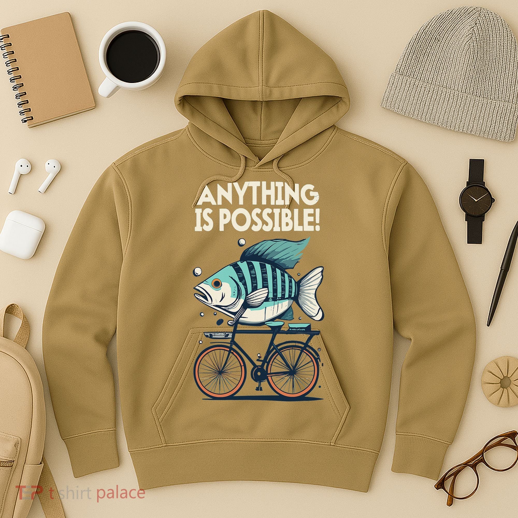 Anything Is Possible Fish Riding A Bicycle Hoodie