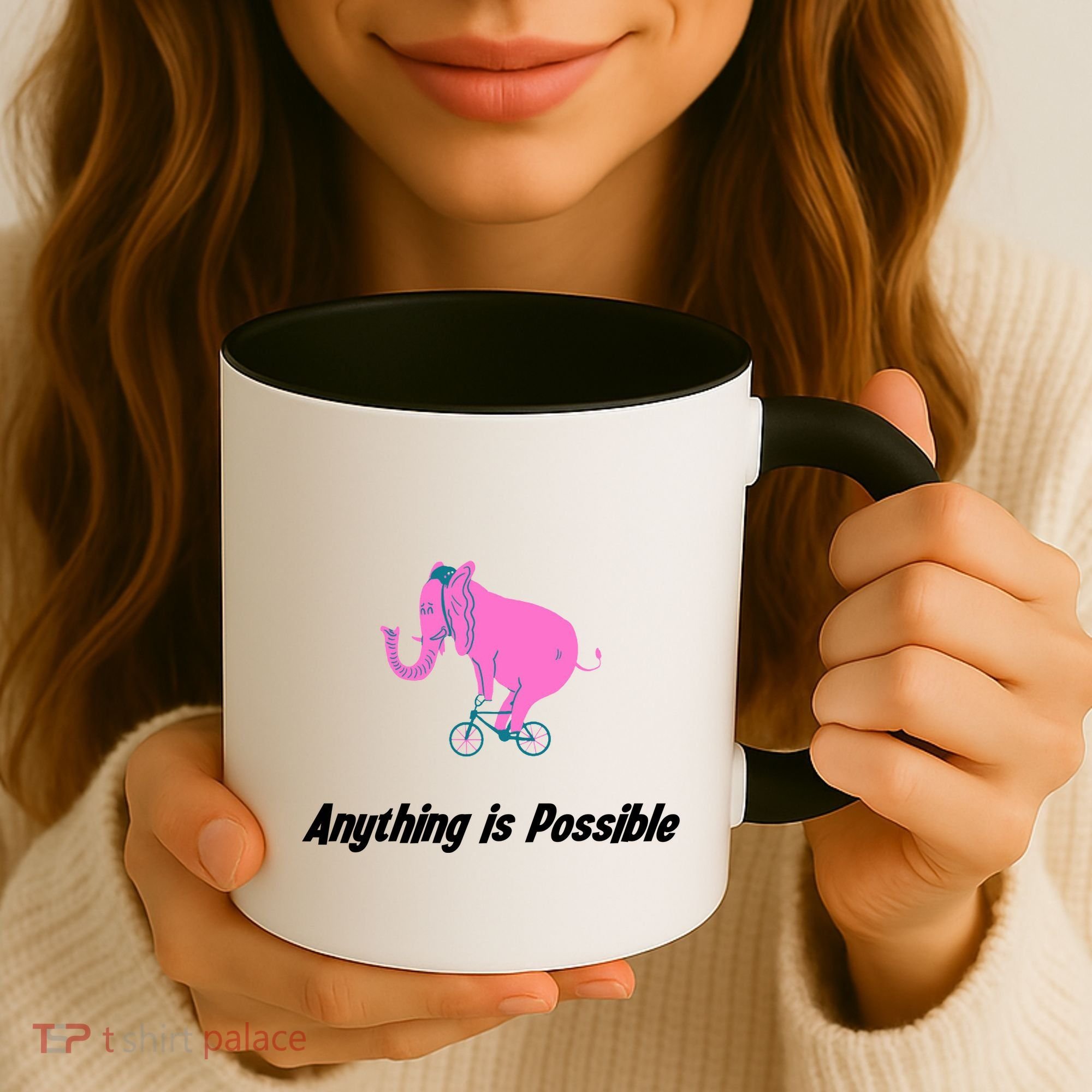 Anything Is Possible Elephant Bicycle Coffee Mug