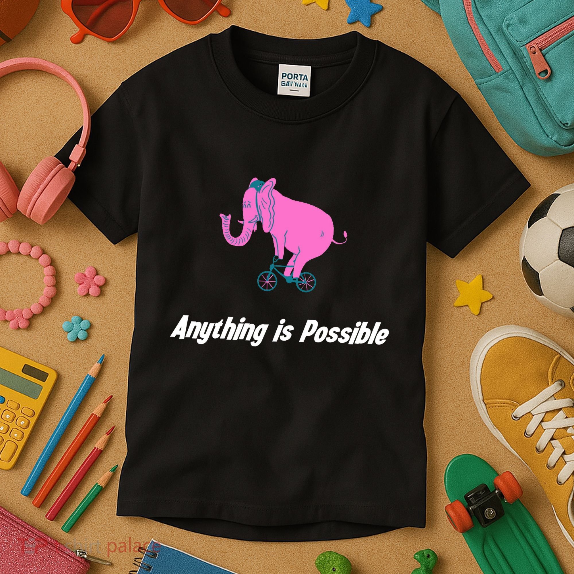 Anything Is Possible Elephant Bicycle Kids T-Shirt