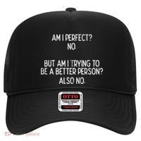 Am I Perfect No Trying Better Person Funny Sayings Hat thumb 0