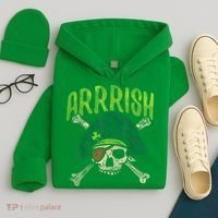 Arrish Irish Pirate Skull Leprechaun Happy St Patrick's Day Boys Hoodie thumb 4