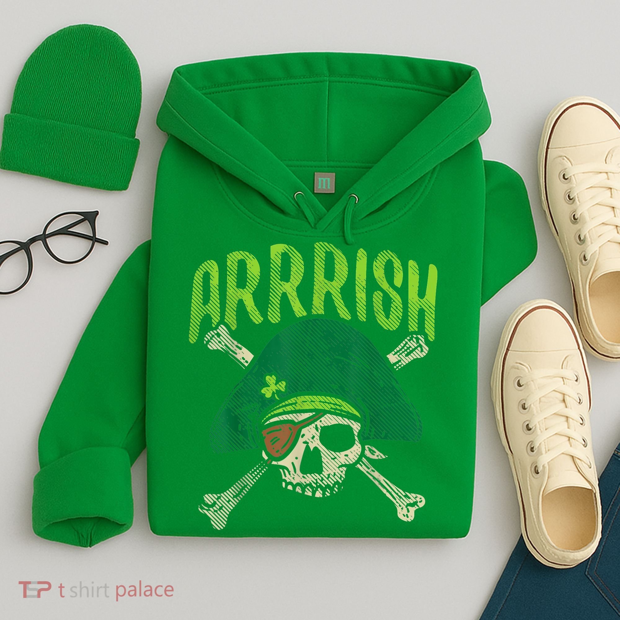 Arrish Irish Pirate Skull Leprechaun Happy St Patrick's Day Boys Hoodie