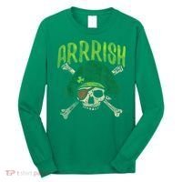 Arrish Irish Pirate Skull Leprechaun Happy St Patrick's Day Boys Long Sleeve Shirt thumb 0