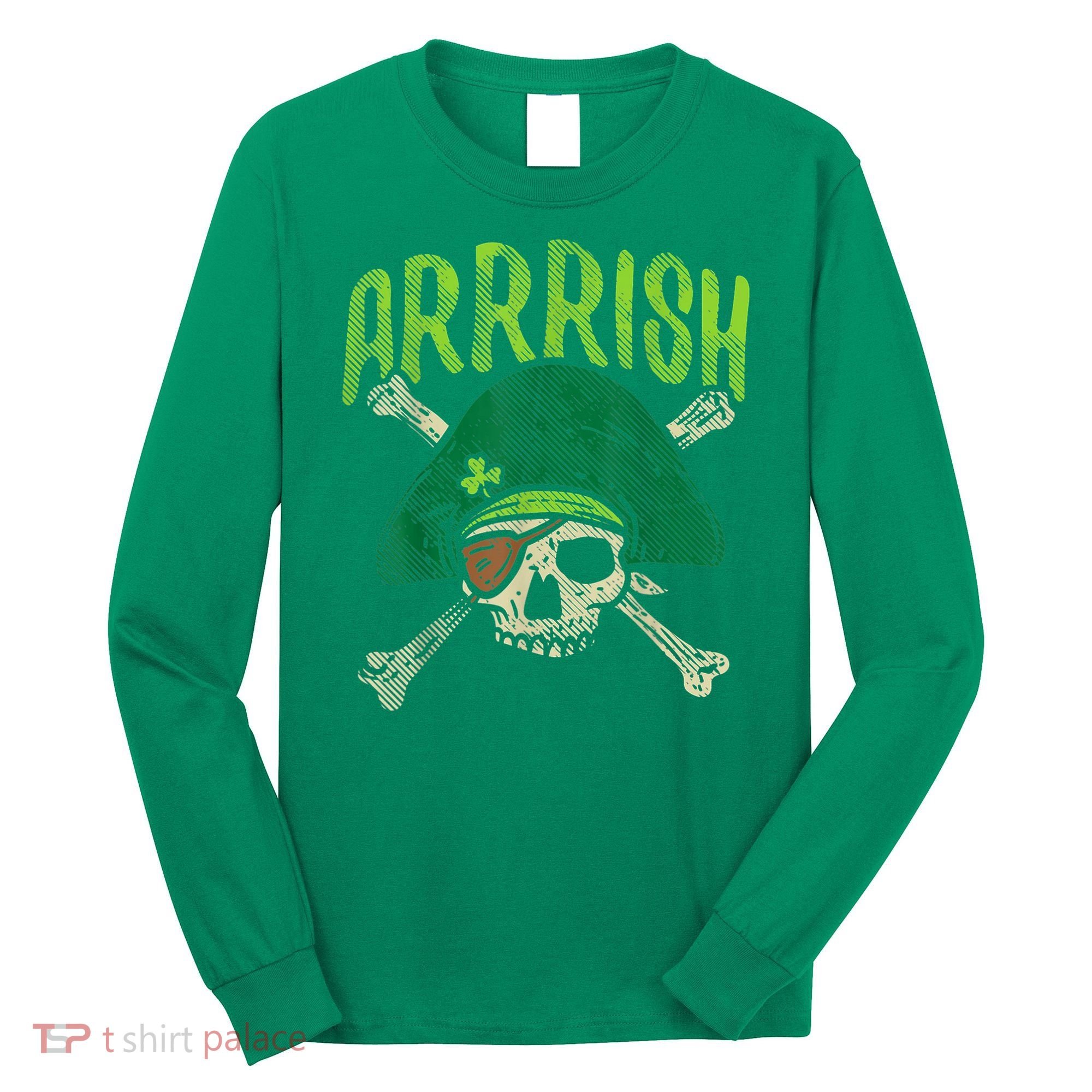 Arrish Irish Pirate Skull Leprechaun Happy St Patrick's Day Boys Long Sleeve Shirt