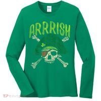 Arrish Irish Pirate Skull Leprechaun Happy St Patrick's Day Boys Women's Long Sleeve Shirt thumb 0