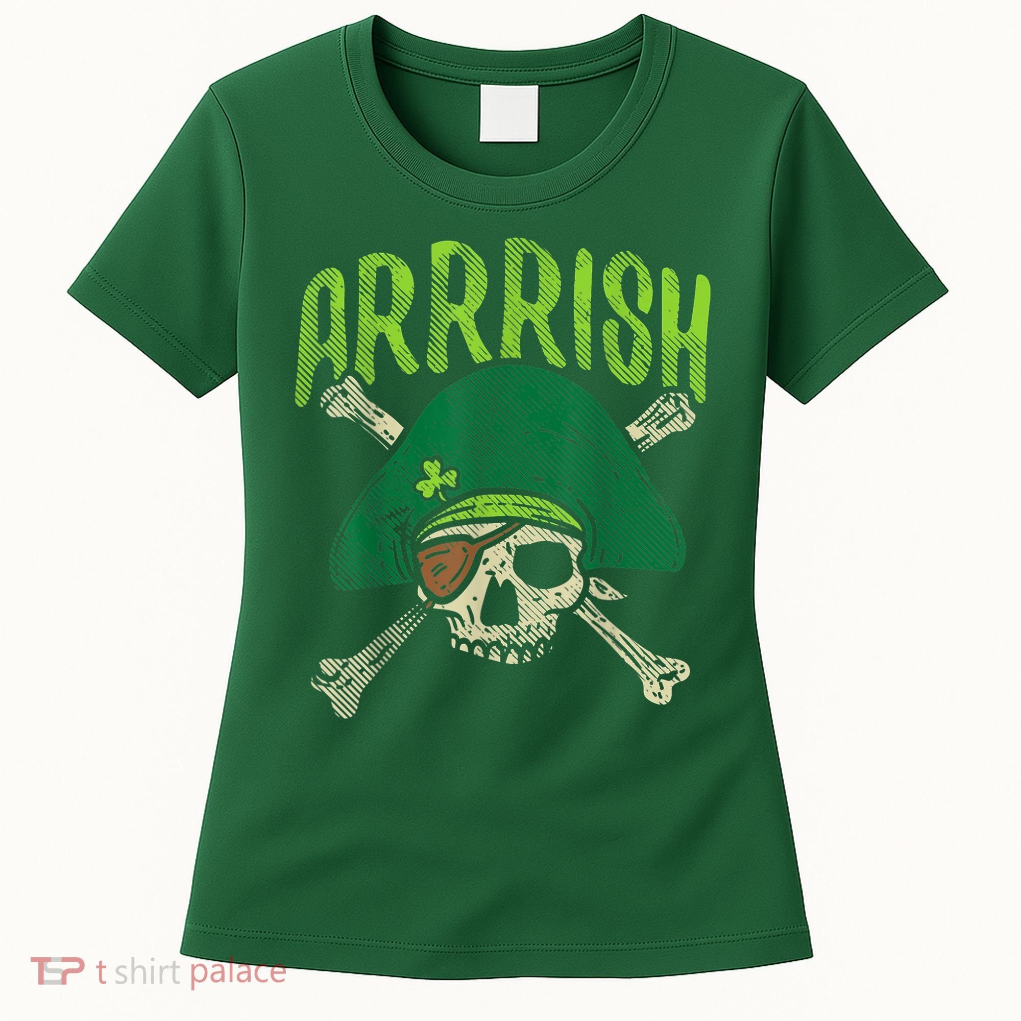 Arrish Irish Pirate Skull Leprechaun Happy St Patrick's Day Boys Women's T-Shirt