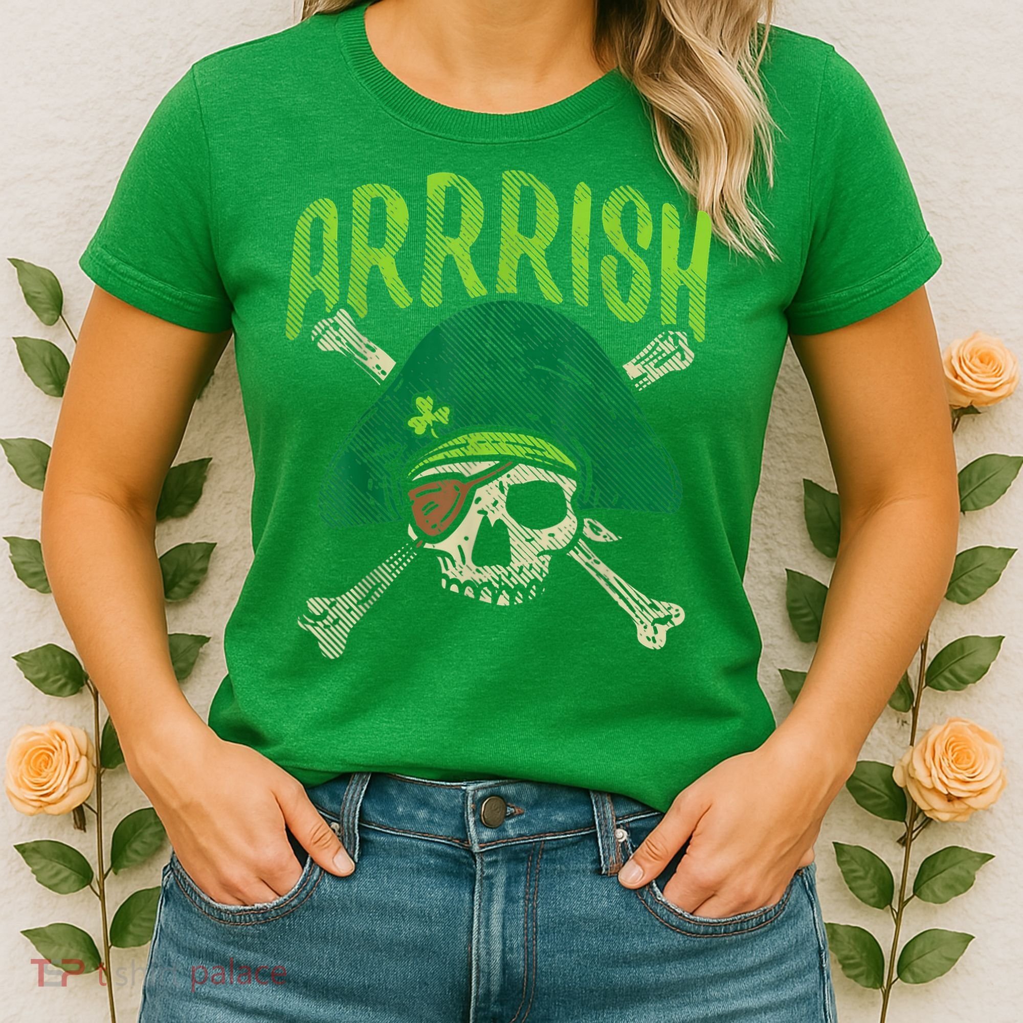 Arrish Irish Pirate Skull Leprechaun Happy St Patrick's Day Boys Women's T-Shirt