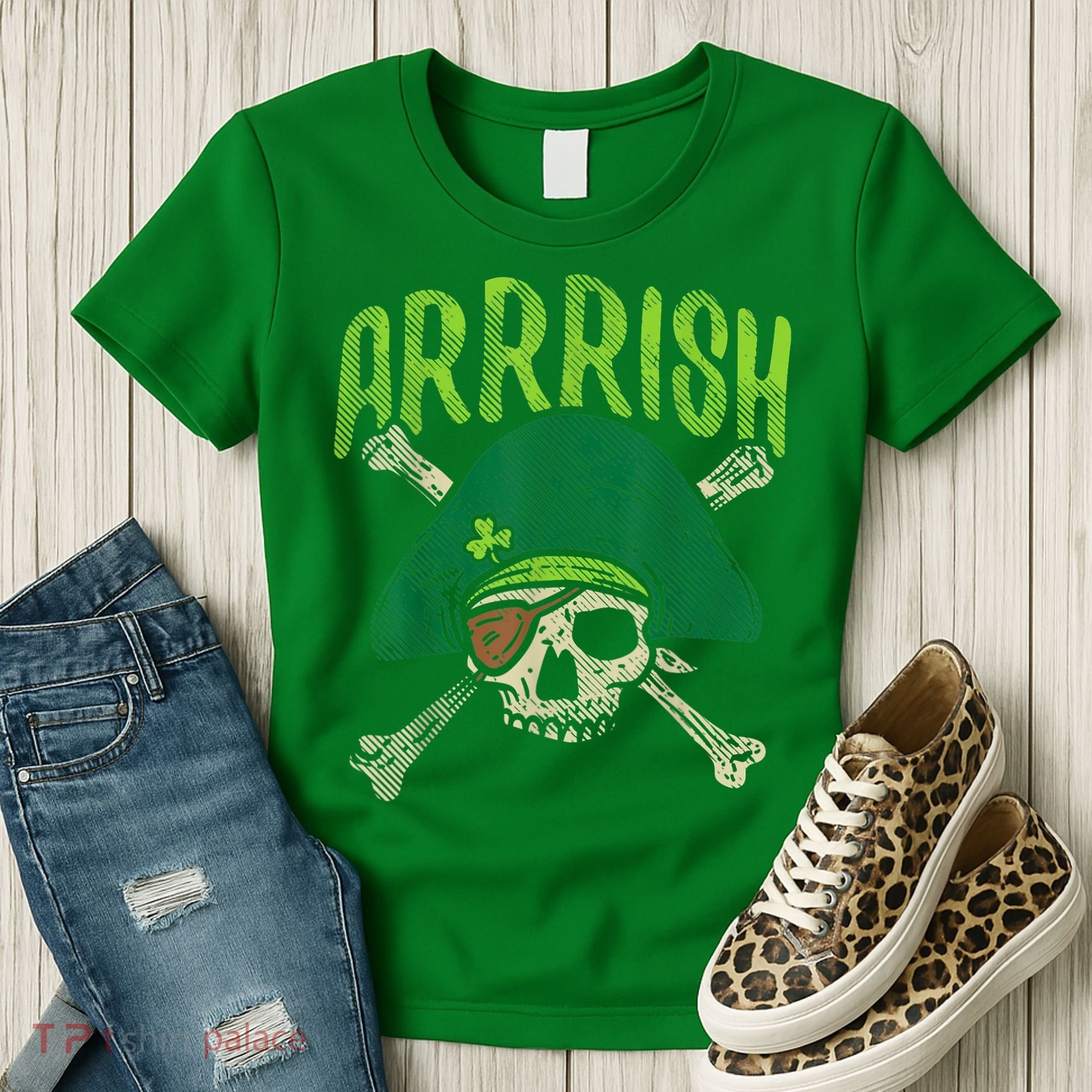 Arrish Irish Pirate Skull Leprechaun Happy St Patrick's Day Boys Women's T-Shirt