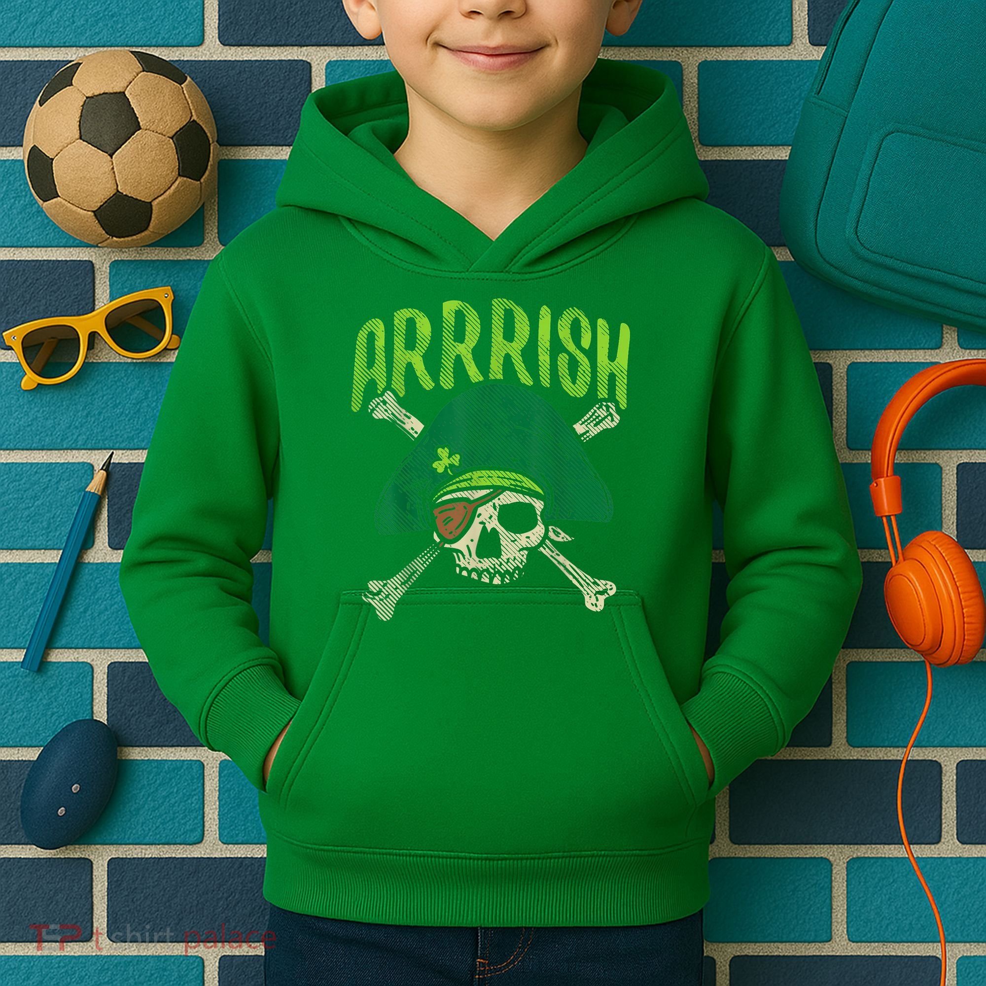 Arrish Irish Pirate Skull Leprechaun Happy St Patrick's Day Boys Kids Hoodie