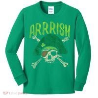 Arrish Irish Pirate Skull Leprechaun Happy St Patrick's Day Boys Kids Long Sleeve Shirt thumb 0