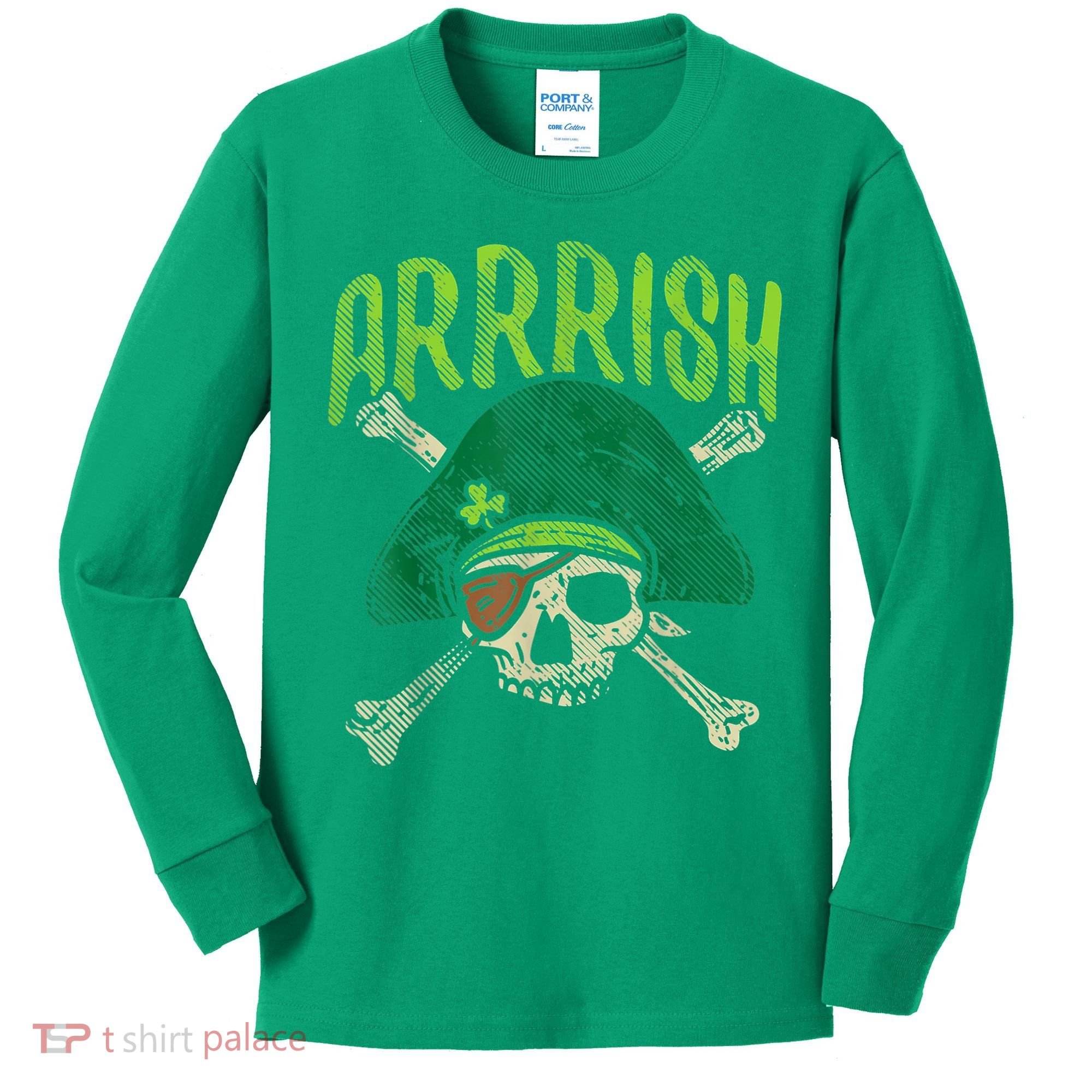 Arrish Irish Pirate Skull Leprechaun Happy St Patrick's Day Boys Kids Long Sleeve Shirt