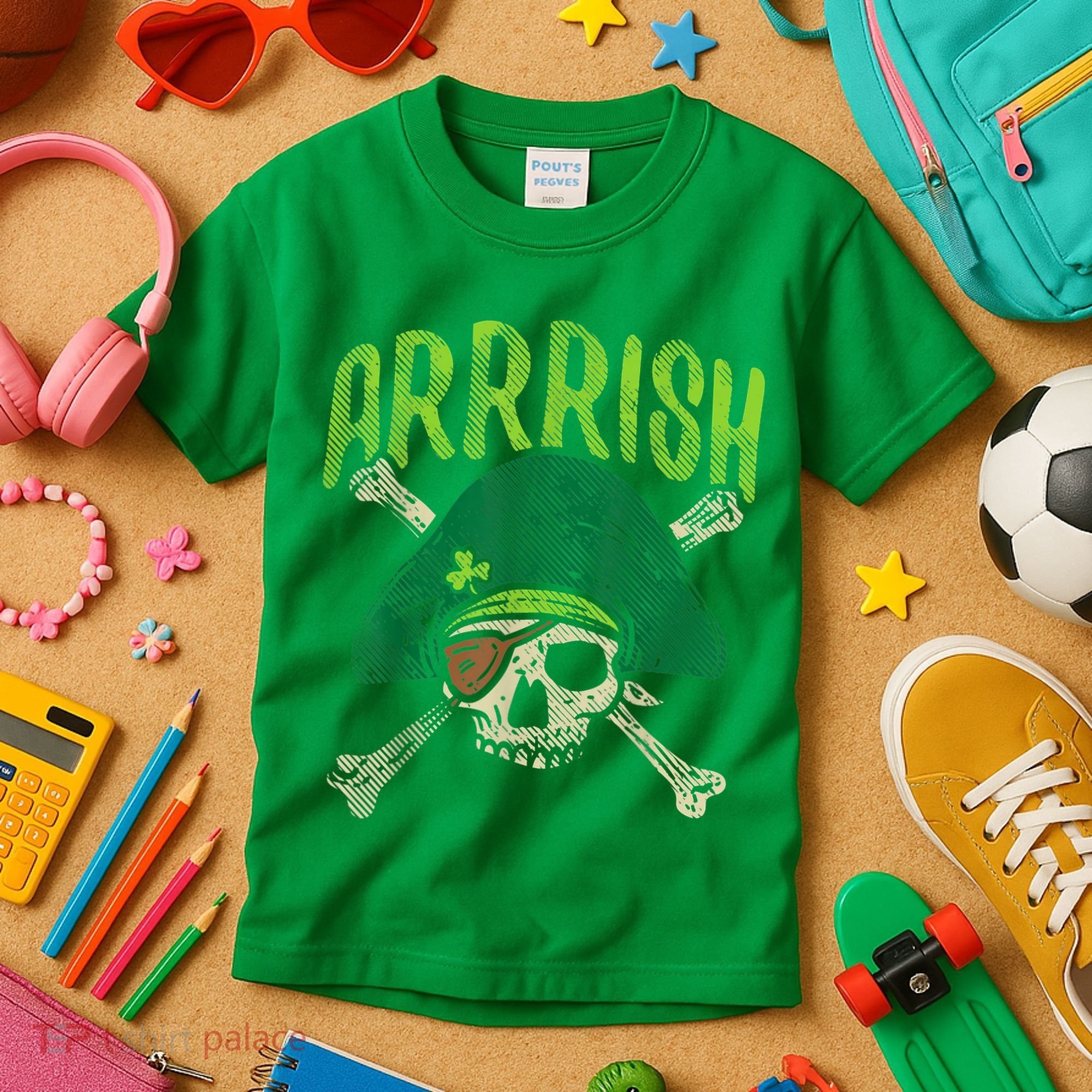 Arrish Irish Pirate Skull Leprechaun Happy St Patrick's Day Boys Kids T-Shirt