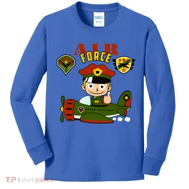 Air Force Pilot Boy Cartoon Kids Long Sleeve Shirt