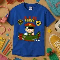 Air Force Pilot Boy Cartoon Kids T-Shirt thumb 3
