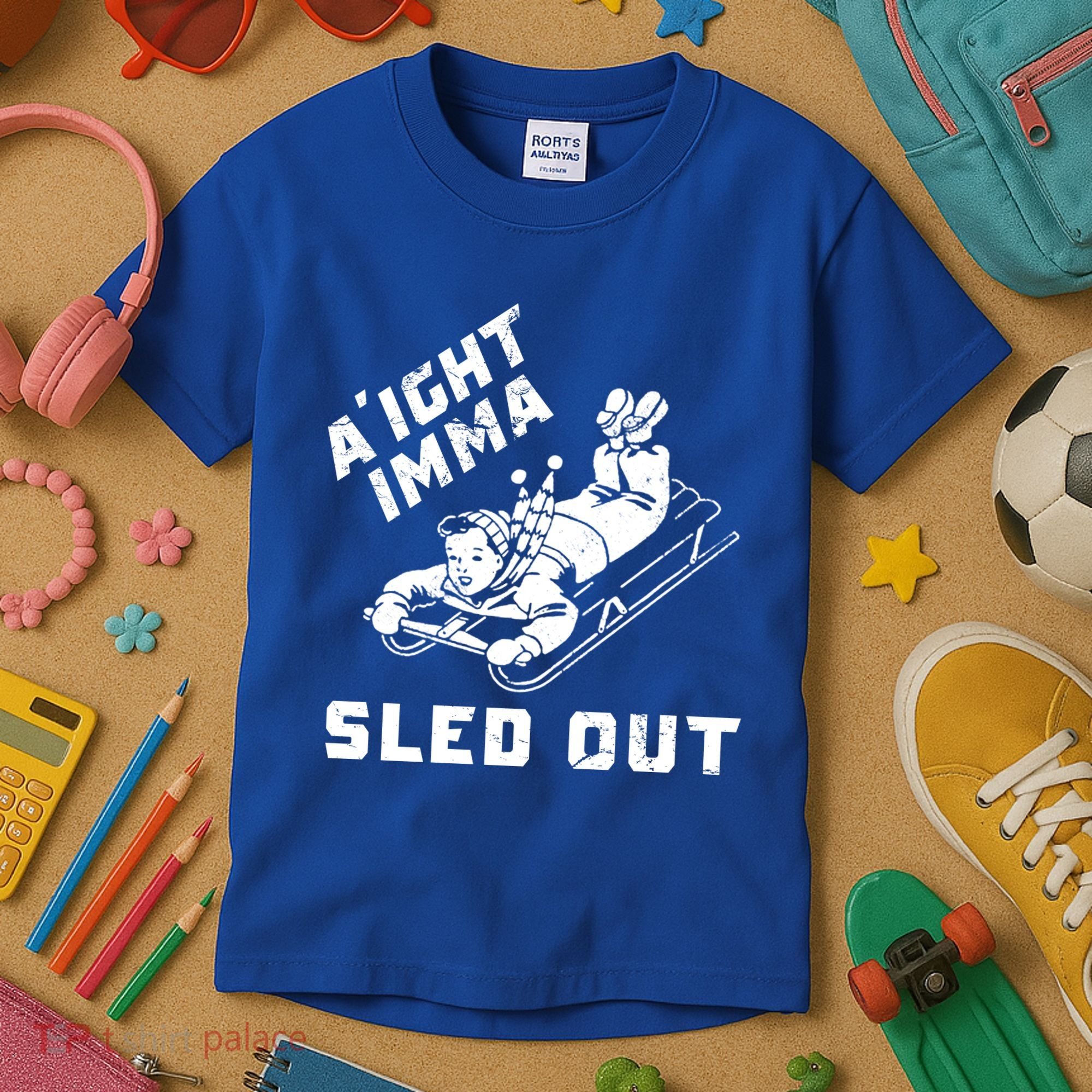 Aight Imma Sled Out Funny Winter Snow Kids T-Shirt