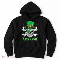 Arrrish Irish Shamrock Clover Skull St Patricks Day Hoodie thumb 0