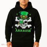 Arrrish Irish Shamrock Clover Skull St Patricks Day Hoodie thumb 2