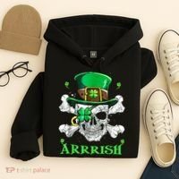 Arrrish Irish Shamrock Clover Skull St Patricks Day Hoodie thumb 4