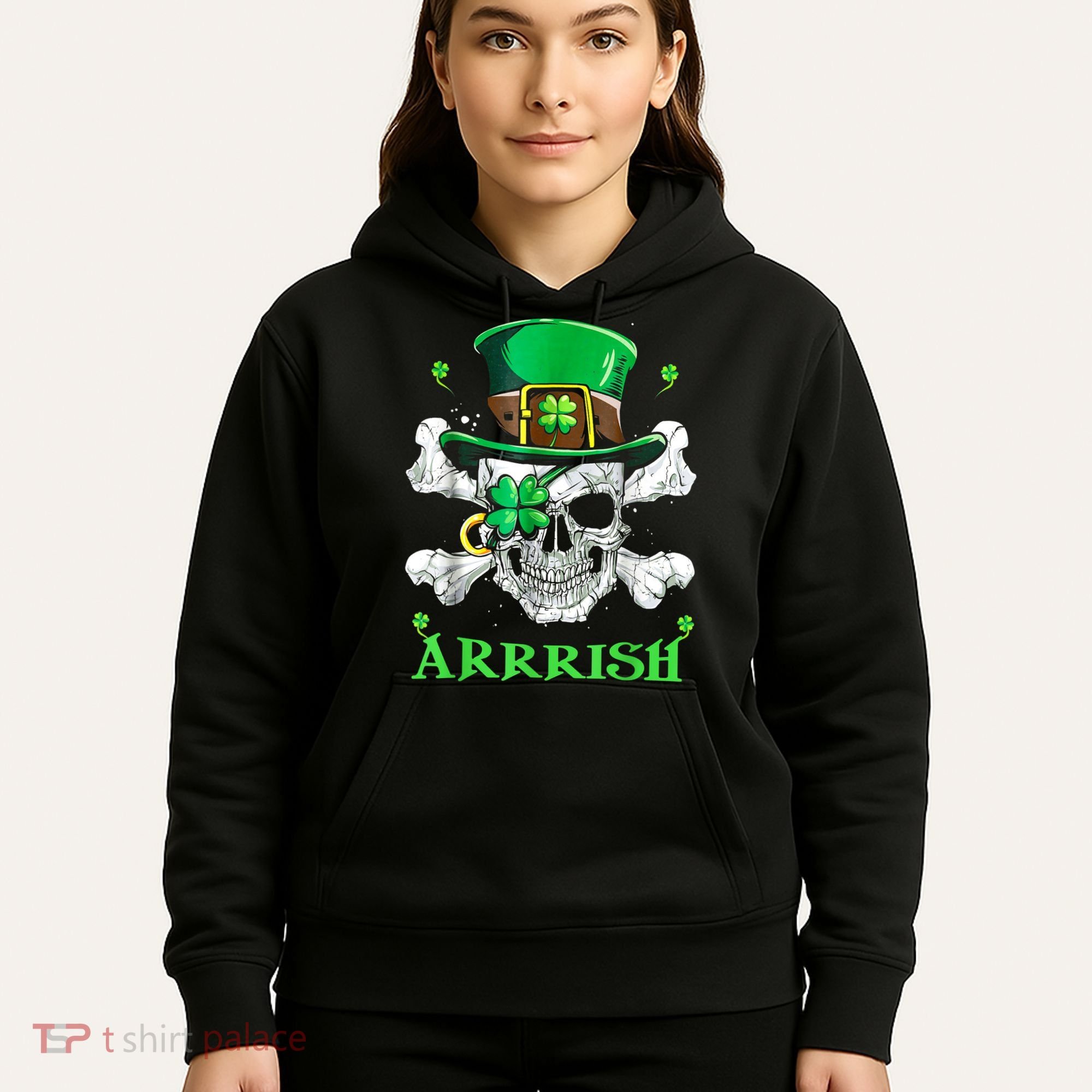 Arrrish Irish Shamrock Clover Skull St Patricks Day Hoodie