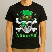 Arrrish Irish Shamrock Clover Skull St Patricks Day T-Shirt thumb 3