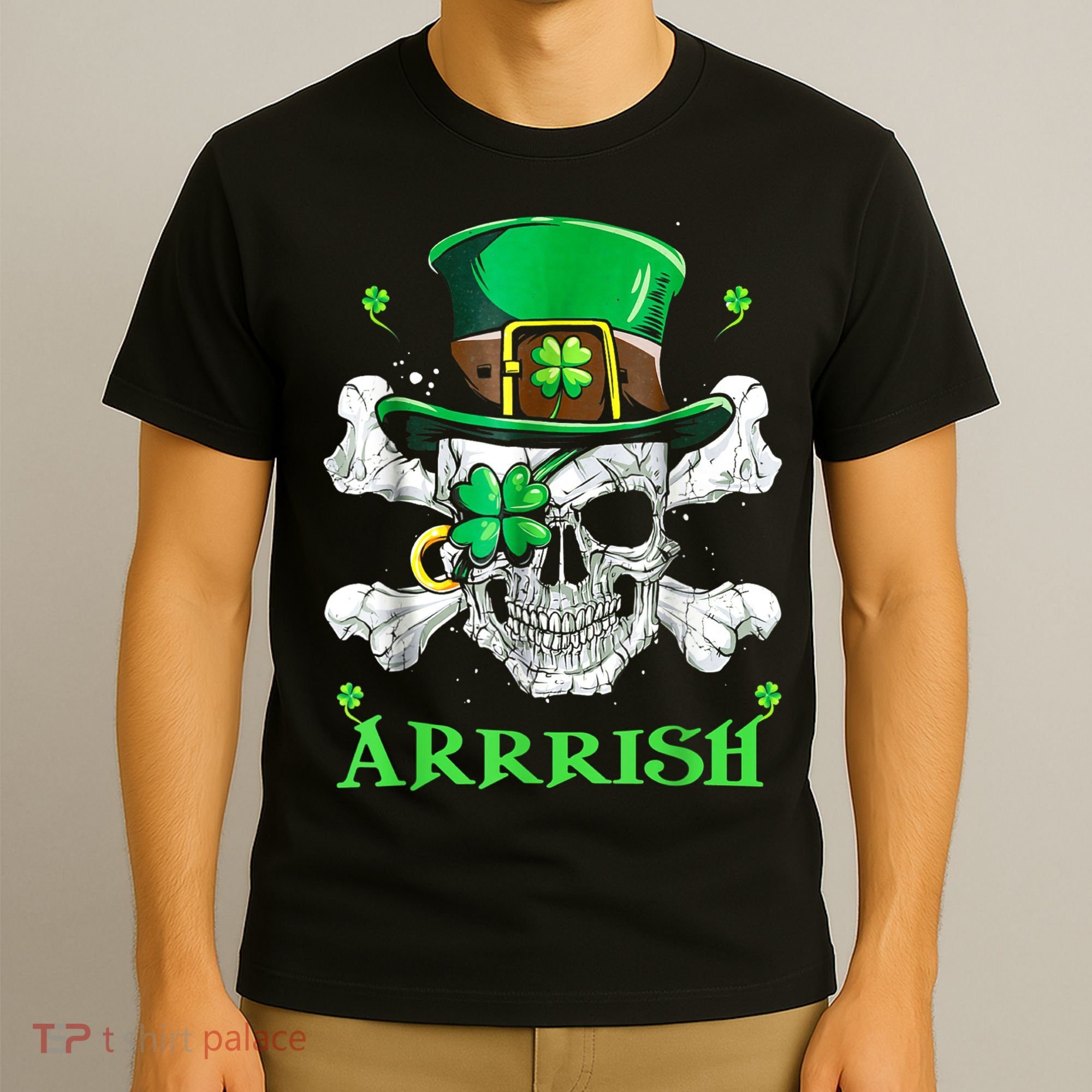Arrrish Irish Shamrock Clover Skull St Patricks Day T-Shirt