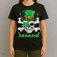 Arrrish Irish Shamrock Clover Skull St Patricks Day T-Shirt thumb 4