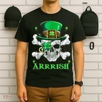 Arrrish Irish Shamrock Clover Skull St Patricks Day T-Shirt thumb 6