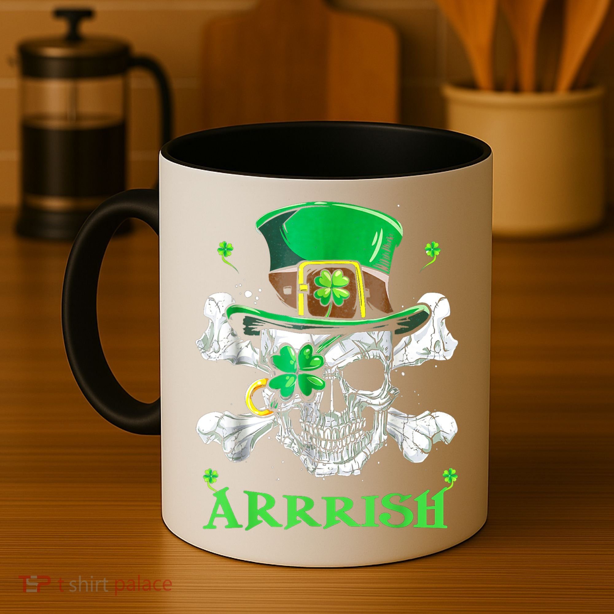 Arrrish Irish Shamrock Clover Skull St Patricks Day Coffee Mug
