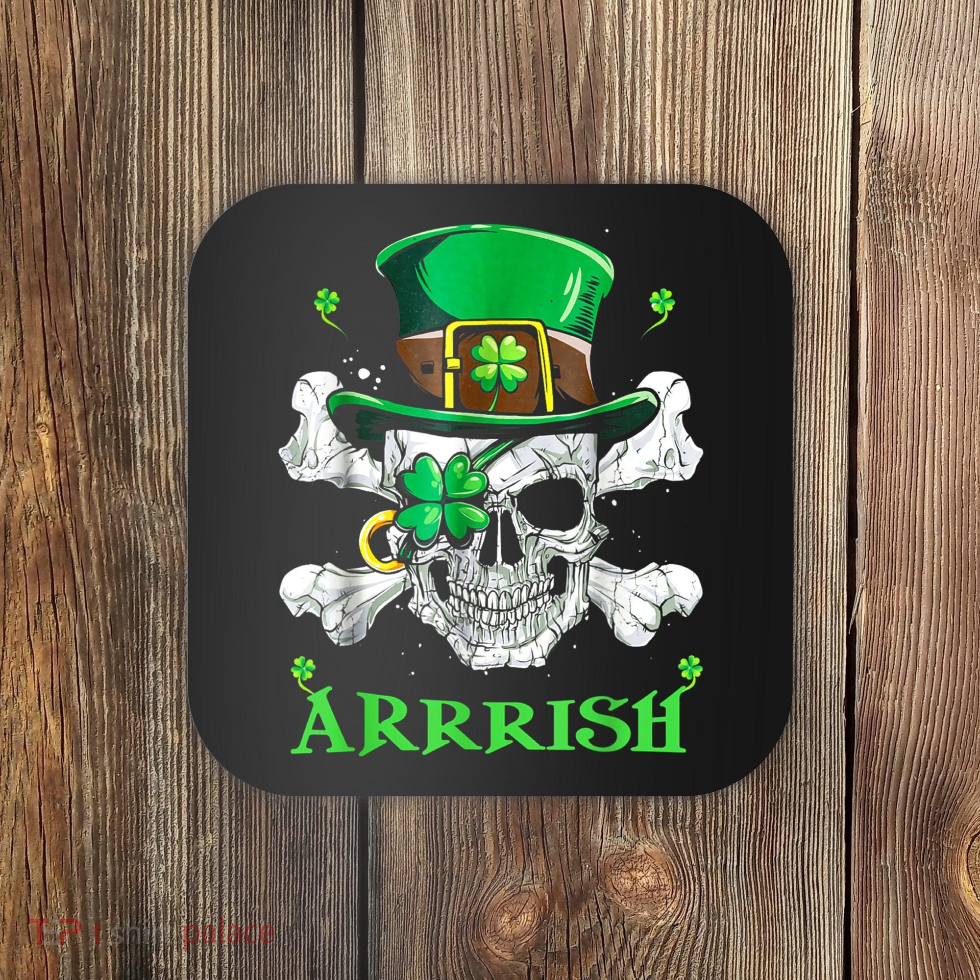 Arrrish Irish Shamrock Clover Skull St Patricks Day Coaster
