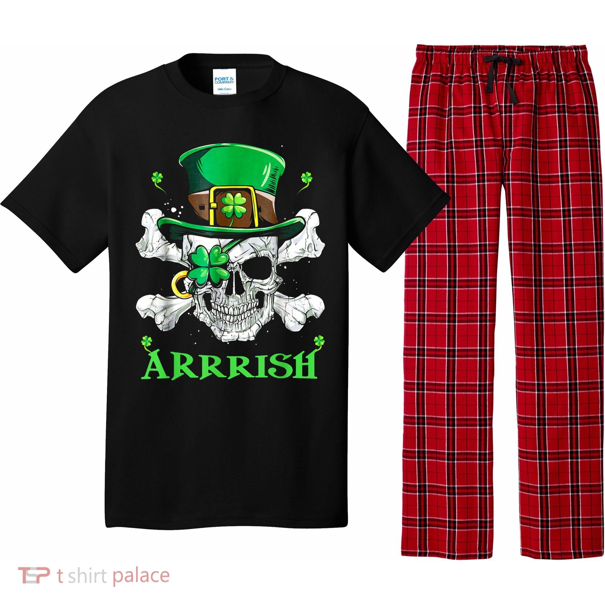 Arrrish Irish Shamrock Clover Skull St Patricks Day Pajama Set