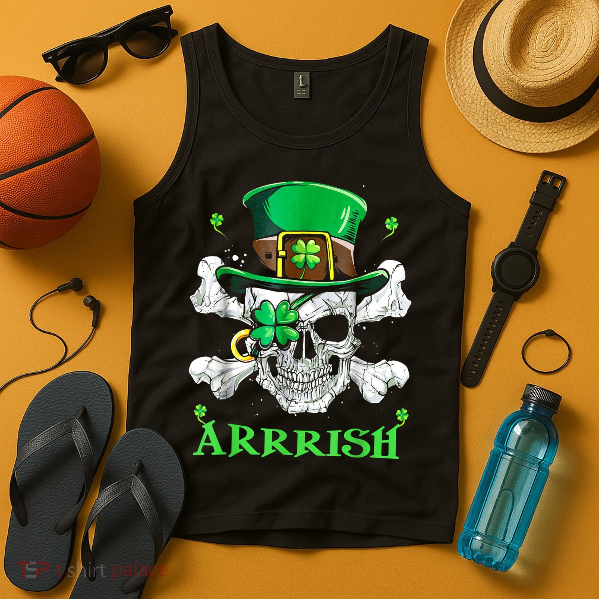 Arrrish Irish Shamrock Clover Skull St Patricks Day Tank Top