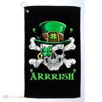 Arrrish Irish Shamrock Clover Skull St Patricks Day Golf Towel thumb 0
